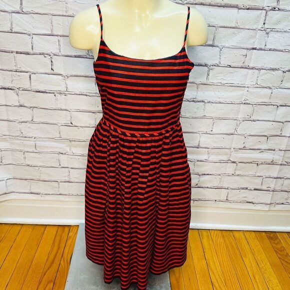 J. Crew Derby Womens Red Black Linen Blend Striped Sleeveless Mini Dress Size 0 - Picture 1 of 9